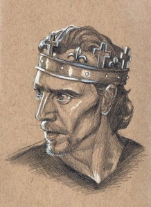 Tom Hiddleston in The Hollow Crown, pencil and white marker on brown paper
