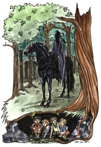 Ringwraith and Hobbits, done with inks and watercolours
